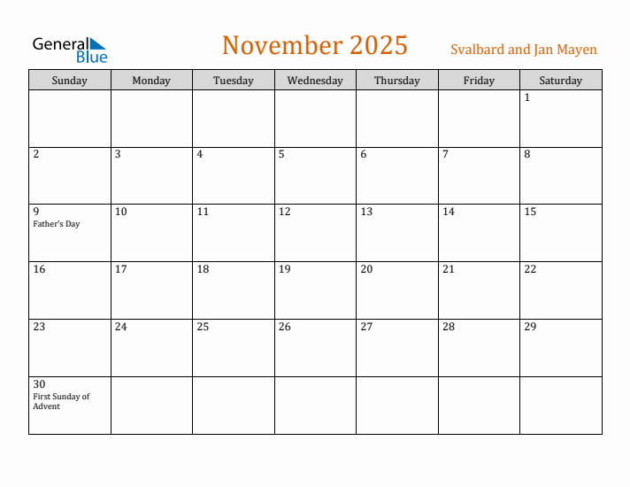 November 2025 Holiday Calendar with Sunday Start