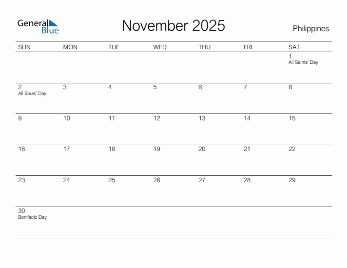 Printable November 2025 Calendar for Philippines