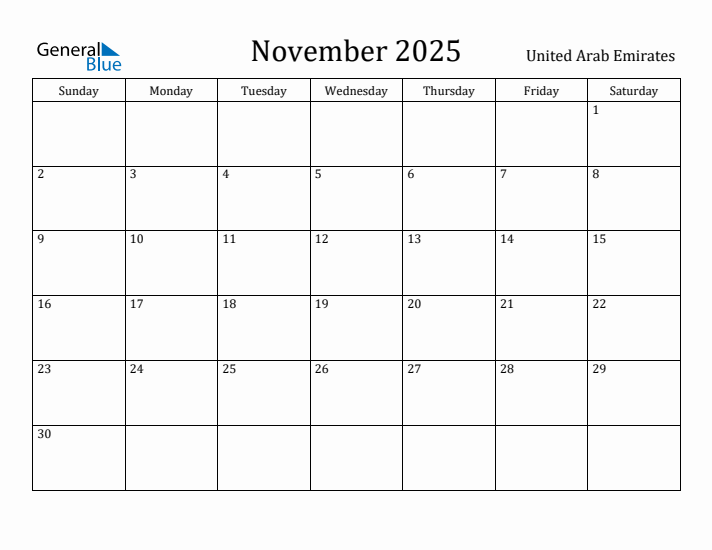 November 2025 Calendar United Arab Emirates