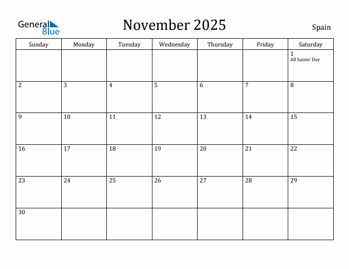 November 2025 Calendar Spain