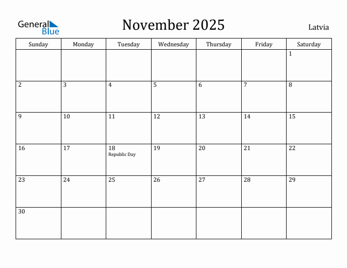 November 2025 Calendar Latvia