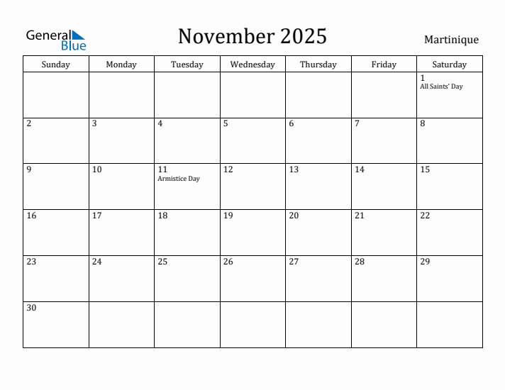 November 2025 Calendar Martinique