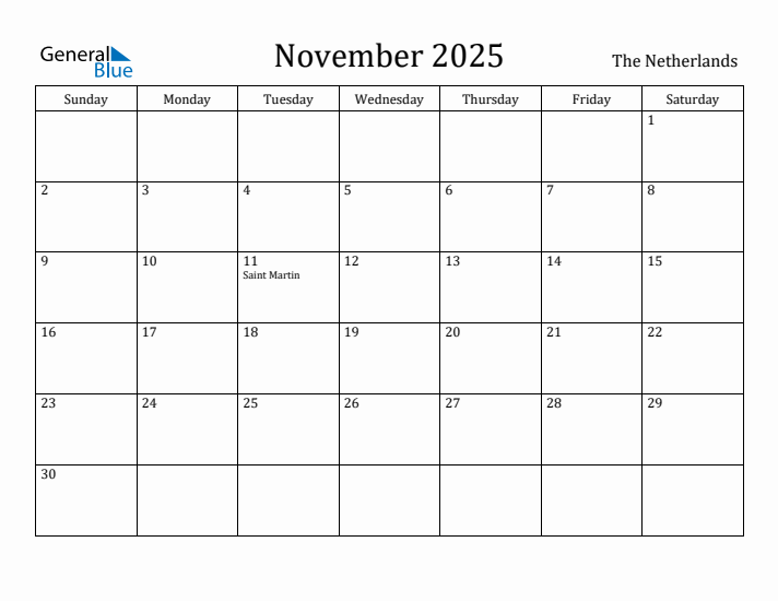 November 2025 Calendar The Netherlands