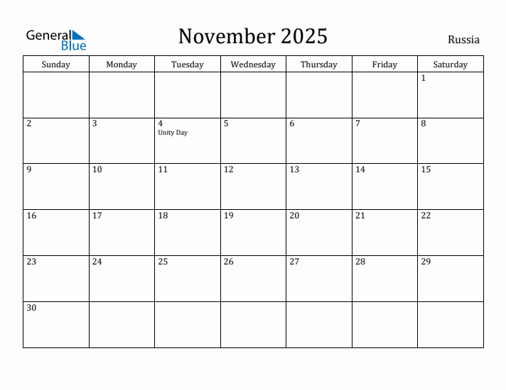 November 2025 Calendar Russia