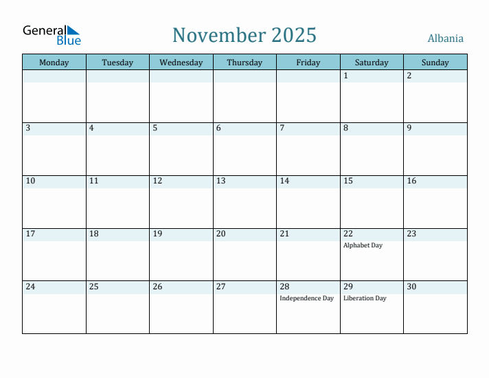 November 2025 Calendar with Holidays