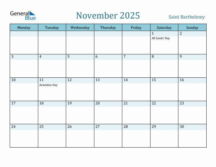 November 2025 Calendar with Holidays