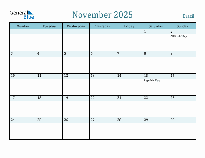 November 2025 Calendar with Holidays