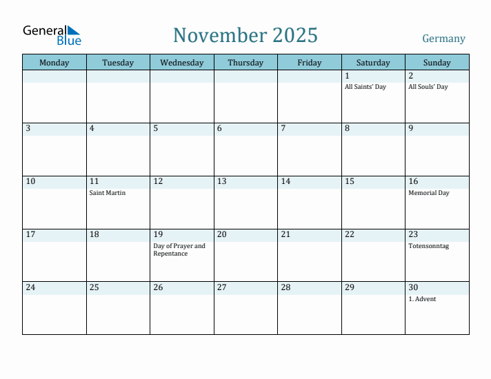 November 2025 Calendar with Holidays