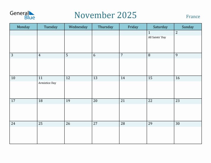 November 2025 Calendar with Holidays