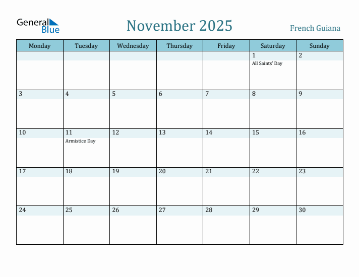 November 2025 Calendar with Holidays