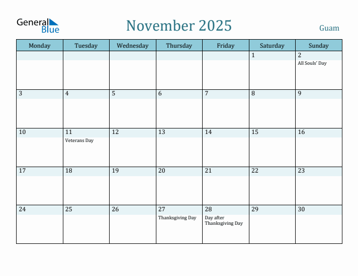 November 2025 Calendar with Holidays