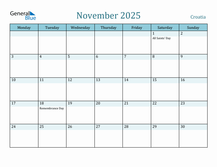 November 2025 Calendar with Holidays