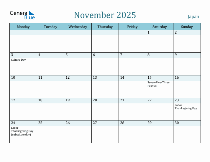 November 2025 Calendar with Holidays