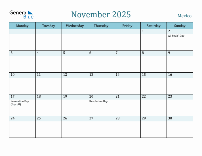 November 2025 Calendar with Holidays