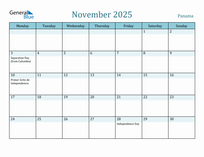 November 2025 Calendar with Holidays