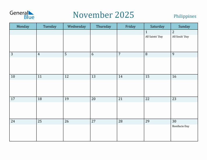 November 2025 Calendar with Holidays