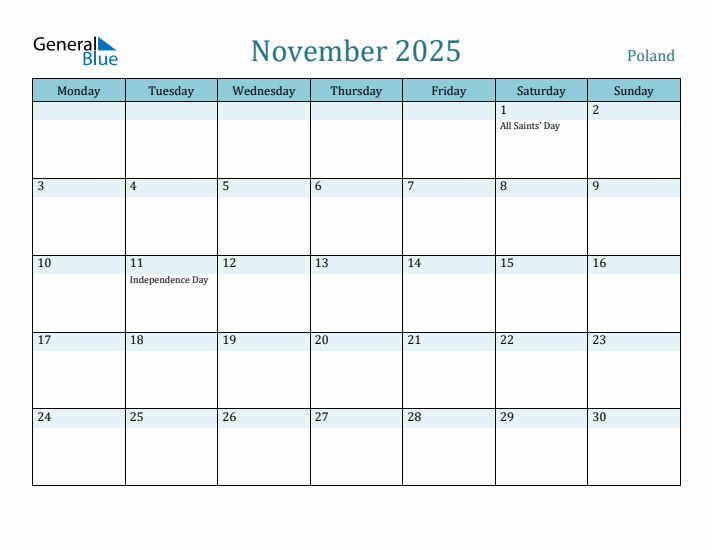 November 2025 Calendar with Holidays