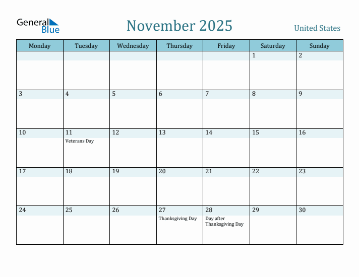 November 2025 Calendar with Holidays