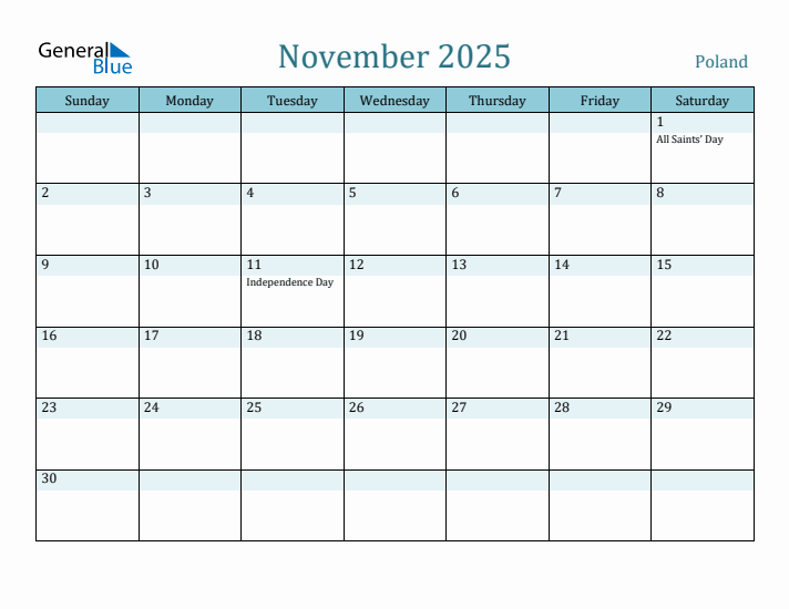 November 2025 Calendar with Holidays