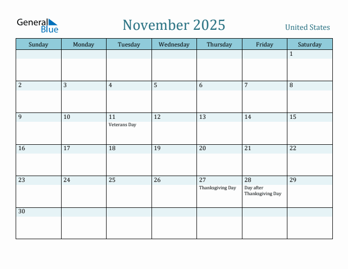 November 2025 Calendar with Holidays