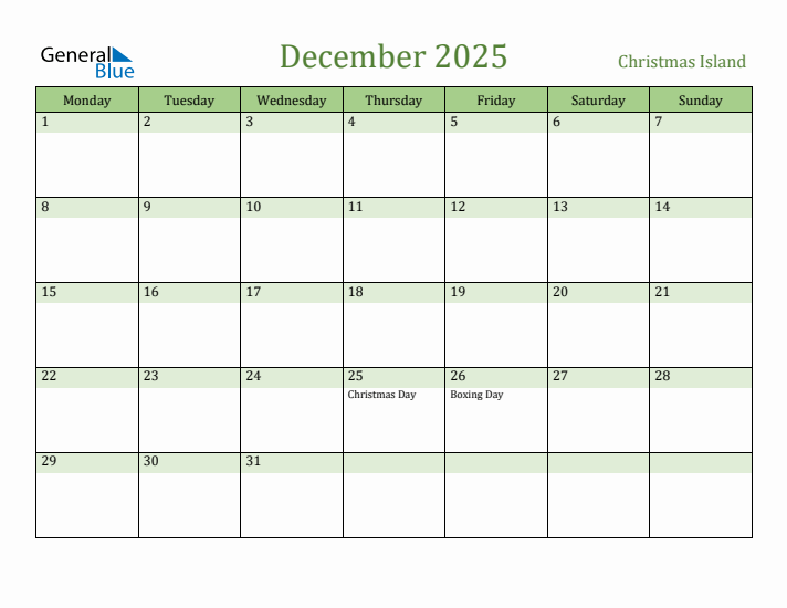 December 2025 Calendar with Christmas Island Holidays