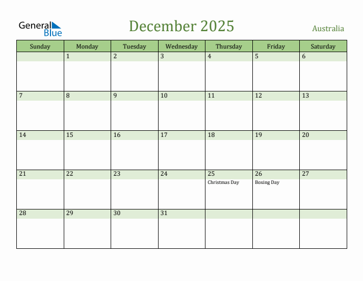 December 2025 Calendar with Australia Holidays