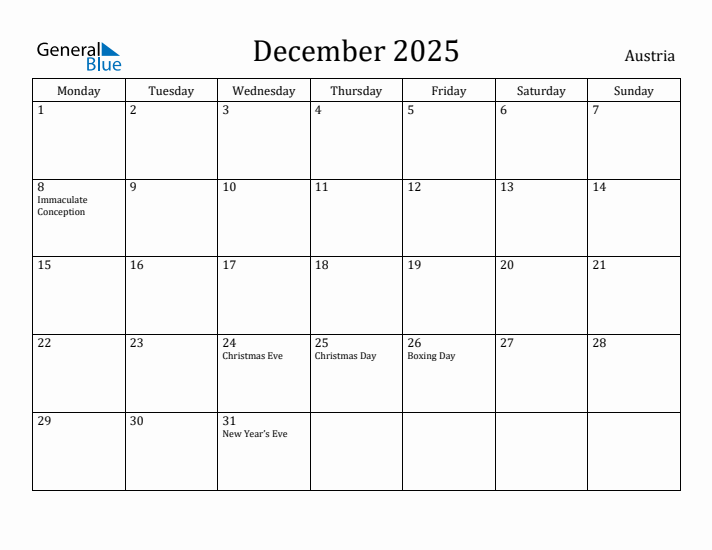 December 2025 Calendar Austria