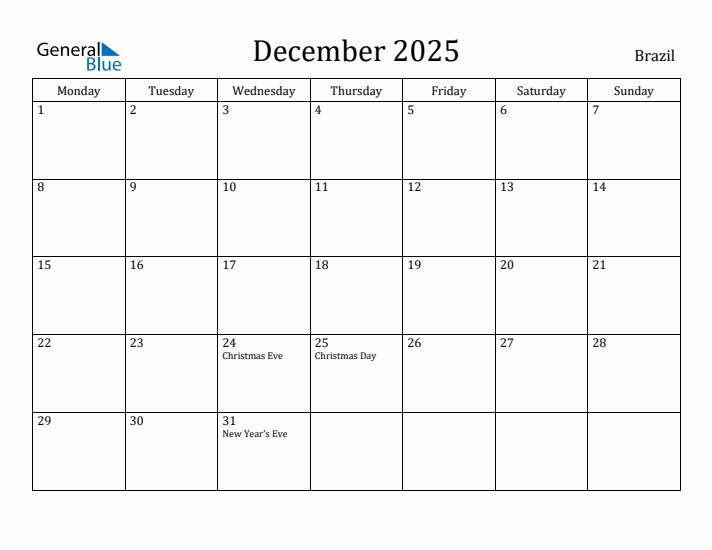 December 2025 Calendar Brazil