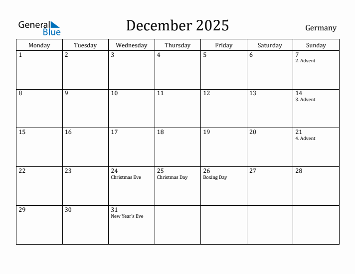 December 2025 Calendar Germany