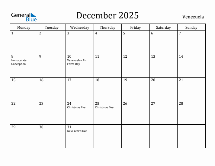 December 2025 Calendar Venezuela