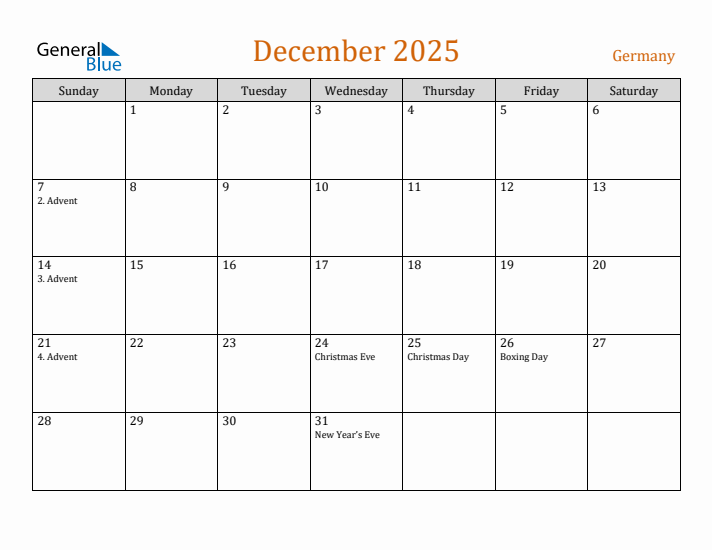 December 2025 Holiday Calendar with Sunday Start