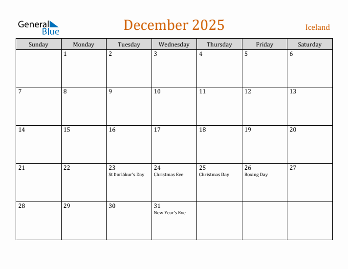 December 2025 Holiday Calendar with Sunday Start