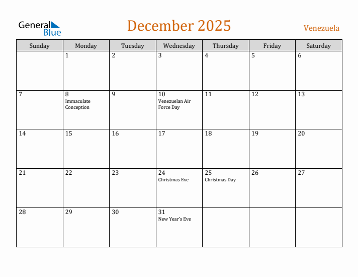 December 2025 Holiday Calendar with Sunday Start