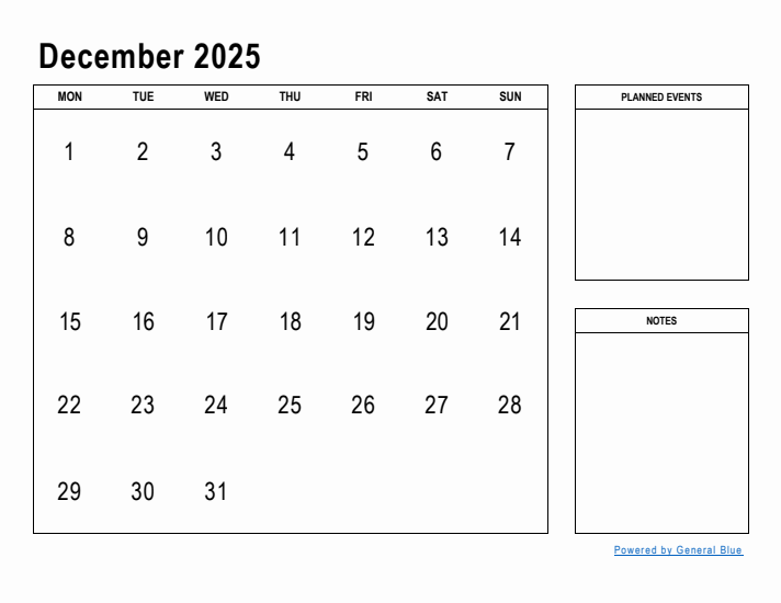 December 2025 Calendar Planner