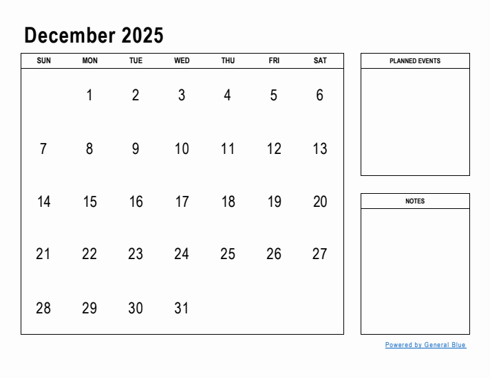 December 2025 Calendar Planner