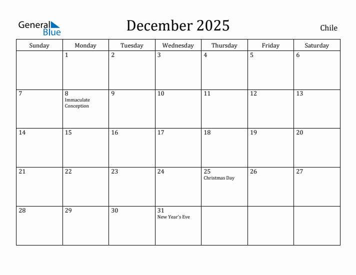 December 2025 Calendar Chile