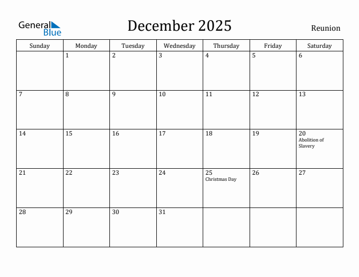 December 2025 Calendar Reunion