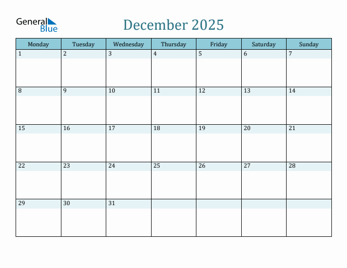 December 2025 Printable Calendar