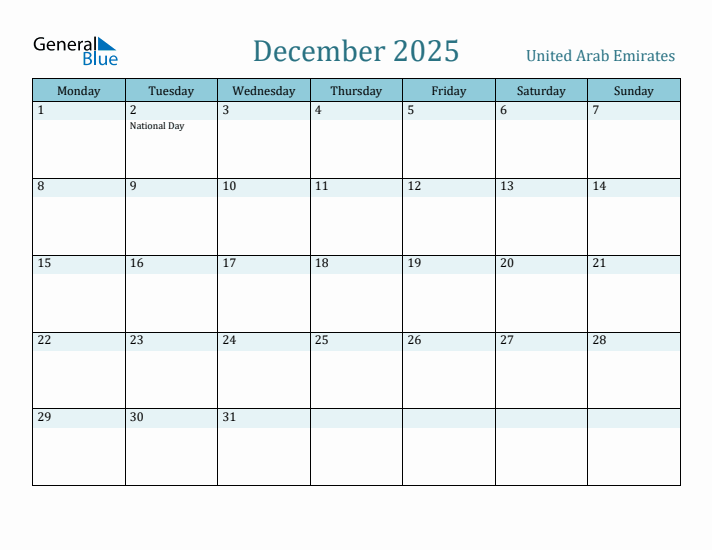 December 2025 Calendar with Holidays