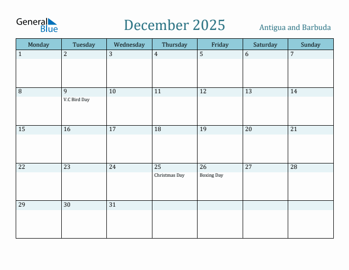 December 2025 Calendar with Holidays