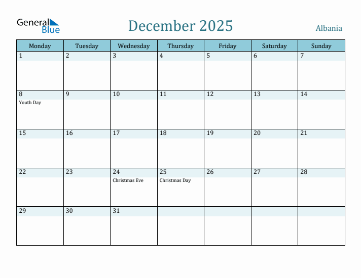 December 2025 Calendar with Holidays