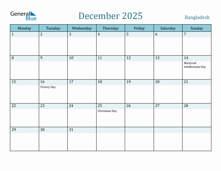 December 2025 Calendar with Holidays