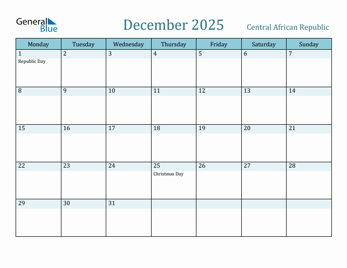 December 2025 Calendar with Holidays