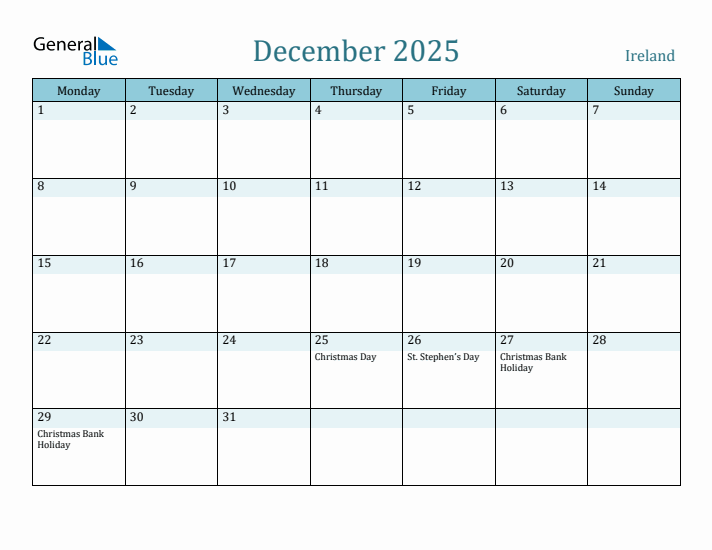 December 2025 Calendar with Holidays