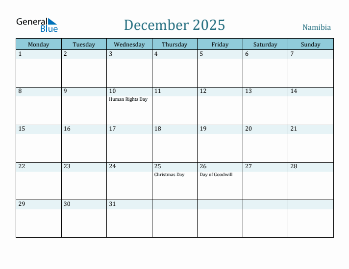 December 2025 Calendar with Holidays