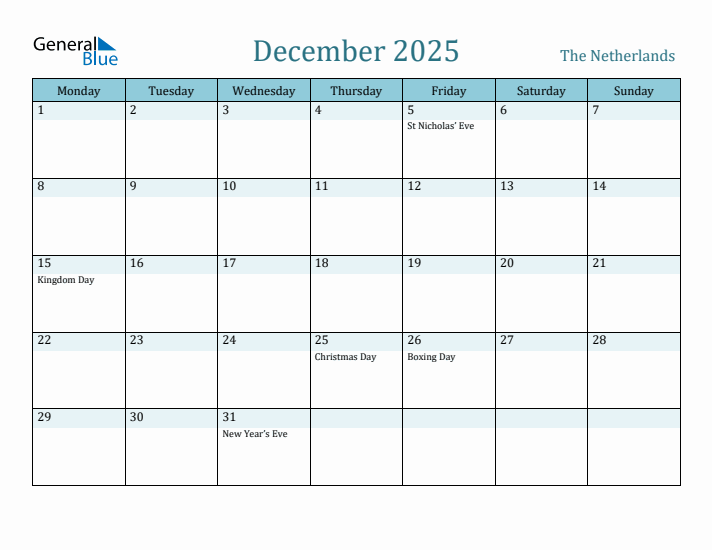 December 2025 Calendar with Holidays