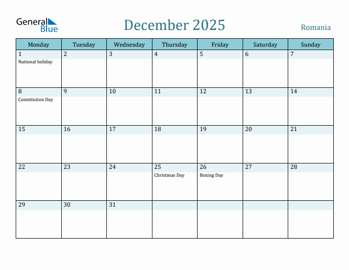 December 2025 Calendar with Holidays