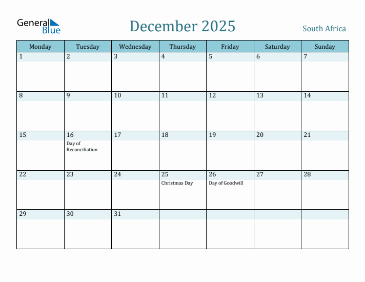 December 2025 Calendar with Holidays