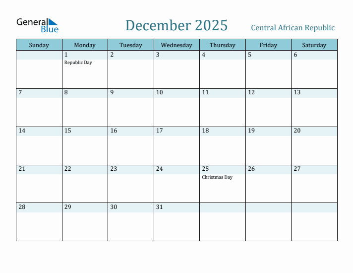 December 2025 Calendar with Holidays