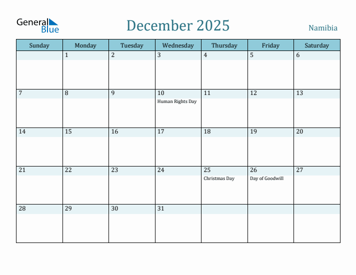 December 2025 Calendar with Holidays